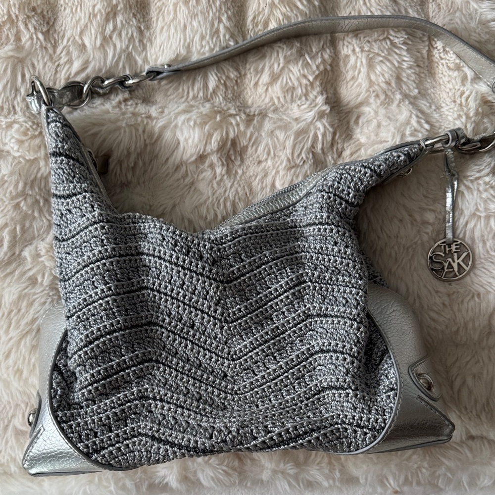 The Sak Silver Crochet-Style Shoulder Hobo
